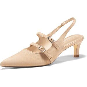 Women's Slingbak Ktiten Pumpe Closed Heels Wedding Dress Shoe  Nude Suede